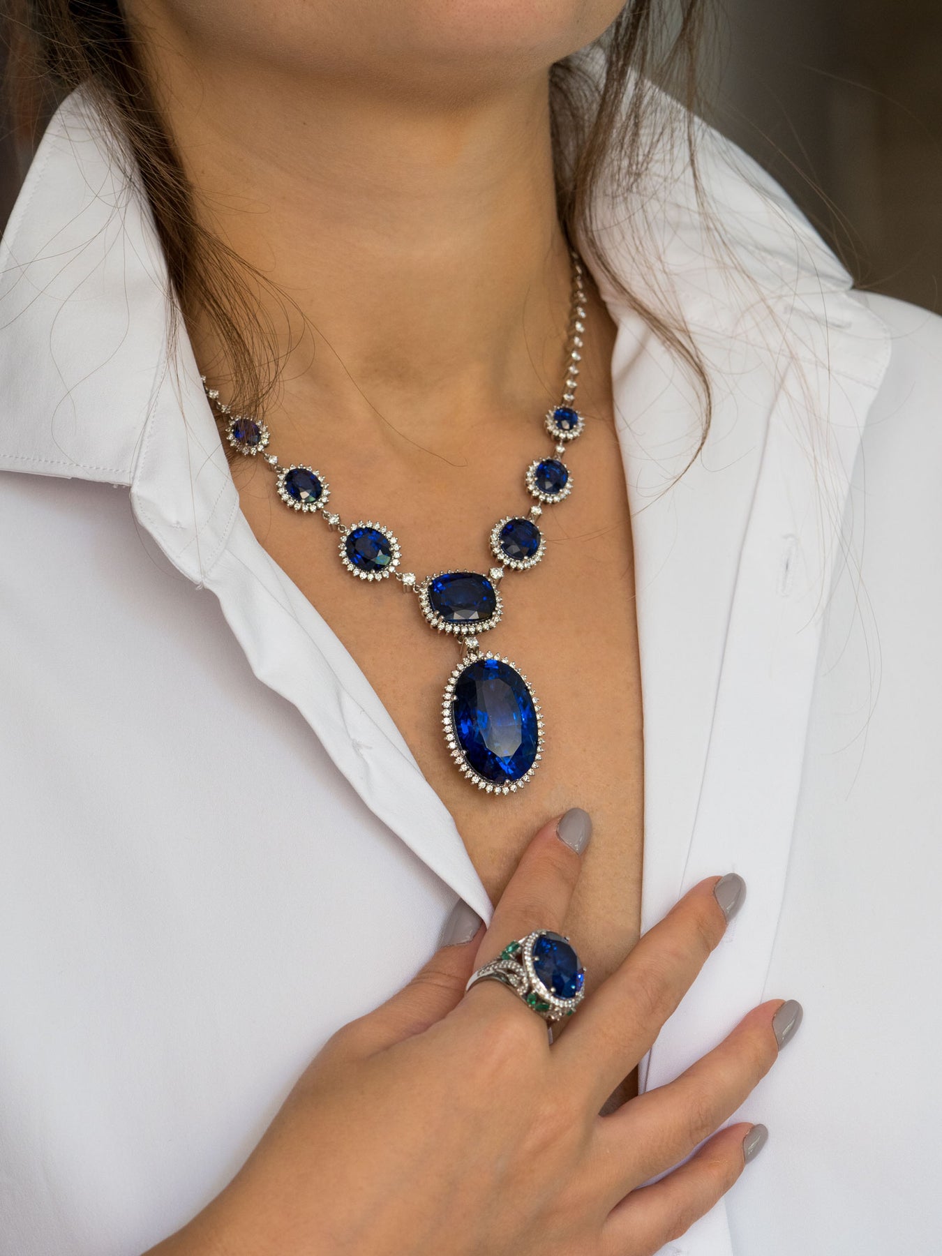 Lacy Marquise Blue Sapphire & Diamond Pendant - Johnny Jewelry